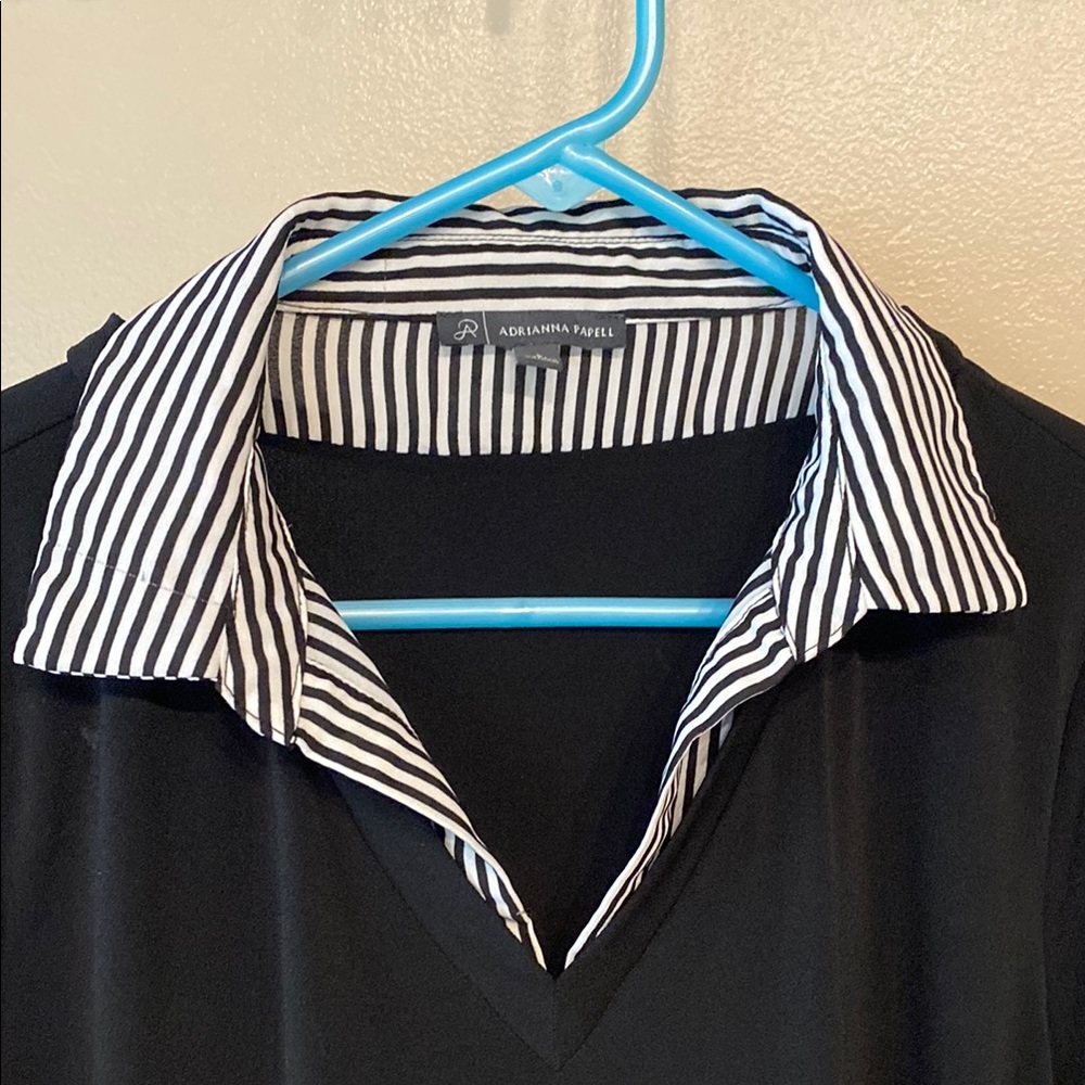 Adrianna Papell Black and White Notched Collar Blouse - Picture 3 of 5